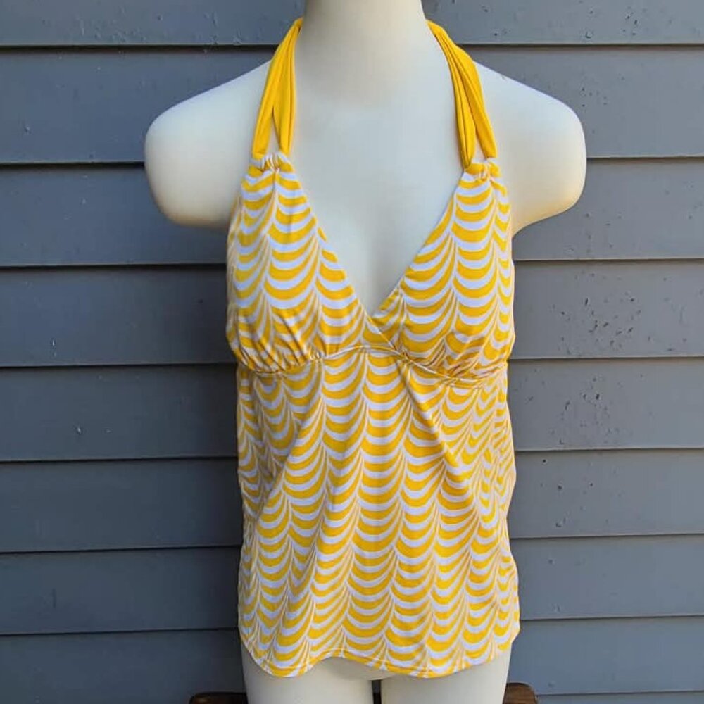 Lands End Yellow White Halter Swim Top with Built in Bras size 8L